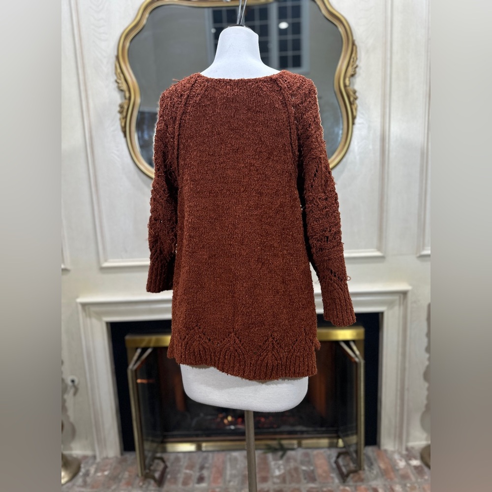 Pilcro Luna Pointelle Tunic Sweater Rust Brown Cottagecore Bohochic - Picture 7 of 11